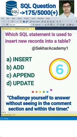 SQL Question 175 || #shorts #ytshorts #youtubeshorts #sql #interview #reels #mysql @SekharAcademy1
