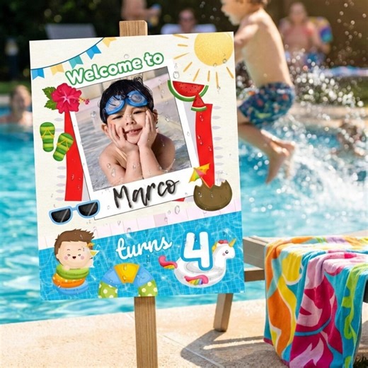 Editable Pool Party Welcome Sign, Summer Birthday Splash Poster, Swimming Theme, Boy Watermelon Decor, 16x20 Printable Canva Template - Etsy
