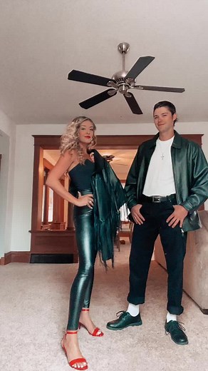 he watched grease for the first time last night 😂 #greaselightning #grease #costumeparty #dannyandsandy #couplescostume