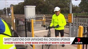 It has been revealed a rail crossing where a cyclist was hit by a train is fitted with pedestrian warning signals that were not switched on. The transport minister insists the North Adelaide crossing is safe as it is and put the blame on the injured rider's shoulders. Details in 7NEWS Adelaide at 6pm | www.7NEWS.com.au #saparli #7NEWS | 7NEWS Adelaide