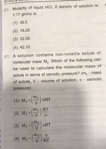 Molarity of liquid HCl, if density of solution is 1.17 gm/cc is... | Filo