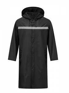 Mens Long Safety Raincoat with Reflective Strips & Air Vents, Waterproof Packable Rain Jacket with Hood, Lightweight for Outdoor Activities