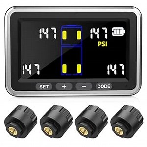 Truck/RV Tire Pressure Monitoring System, (0-199PSI) 4.5-inch Screen TS10 High Pressure TPMS with 4 Sensors, Color Display 6 Alert Modes, Signal Booster,Fifth Wheel, for RV Trailer (4 Sensors)