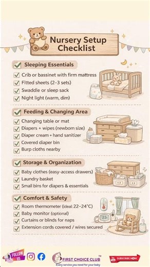 Nursery Setup Checklist 🧸✨You don’t need everything — just the RIGHT things.Save this!