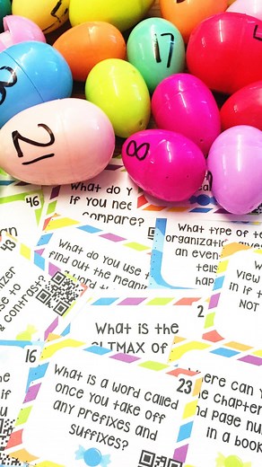 Have you stocked up on plastic eggs? The Dollar Tree has so many fun ones this year. My personal favorite is the sporty eggs ⚽️. There are sooooo many different ways to use plastic eggs, even at the upper elementary level. And, if you’re looking for another way to use your task cards, an egg hunt is always a hit. And you can use this activity for multiple subject areas 🤩 I would number each egg, hide them around the classroom, and students would answer the question using the recording sheet. Yo