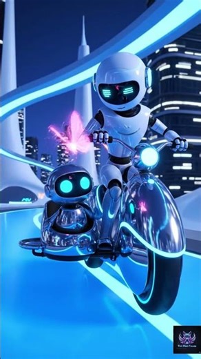 The Future is Cute: Robot & Mini-Bot's Holographic City Glide 🤖