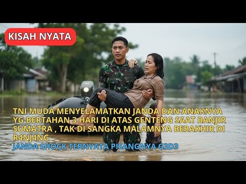 TNI Menyelamatkan Janda Muda dan Anaknya yang Bertahan 3 Hari di Atas Genteng Saat Banjir Sumatra.