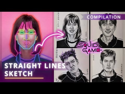 How to Draw Squid Game Characters with Straight Lines | Step by Step
