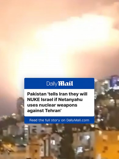 Pakistan has threatened to drop a nuclear warhead on Israel if Netanyahu uses nuclear weapons against Iran, according to a top Iranian officer. General Mohsen Rezaee, a senior officer in the Islamic Revolutionary Guard Corps, said in an interview: 'Pakistan has assured us that if Israel uses a nuclear bomb on Iran, they will attack Israel with a nuclear bomb.' Pakistan and Israel are two of the nine countries that currently possess nuclear weapons, according to experts. Rezaee claimed that Pakis