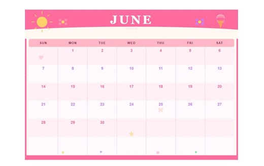 2026 Summer Calendar Printable | June July August | Cute Kawaii Wall Calendar | Digital Download | A4 Landscape | Pink Blue Yellow Aesthetic - Etsy