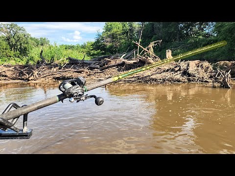 HUGE FISH Lives In Submerged LOGJAM!!! (River Fishing)