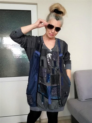 Gray Bubble Shirt Dress,m/l Boho Embroidered Sequin Tunic,stripped Cotton Tunic - Etsy