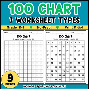 100 Chart Worksheets | Counting to 100 | Missing Numbers | No Prep | K–1 Math
