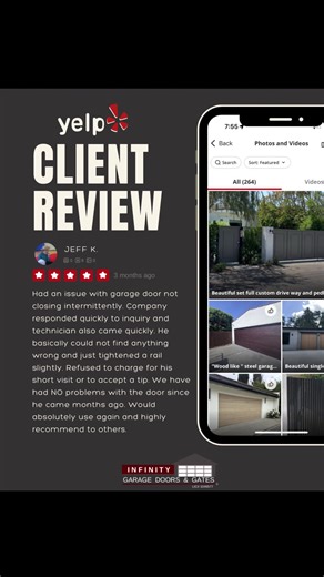 🔍 Search us on Yelp and discover why customers recommend Infinity Garage Doors & Gates! . . . #customerservice #garage #gate #losangeles #yelp