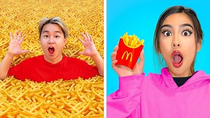 1M views · 5.9K reactions | Kat and I are doing the Tiny vs GIANT food challenge. We have to either eat something really tiny or something really big, like huge! | Zhong | Facebook