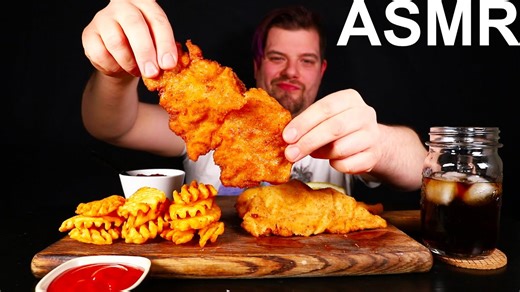 Crispy food ASMR wiener schnitzel and waffle fries feast