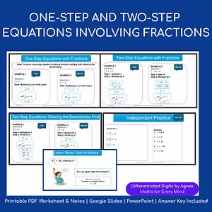 Solving One & Two Step Equations with Fractions | Linear Equations Lesson Pack
