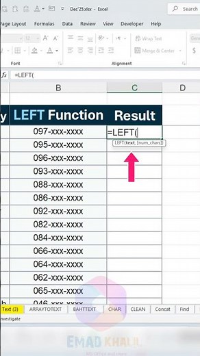 Left Function in Excel💥#excel #اكسل #exceltips #exceltricks #function #tutorial #msoffice #shorts
