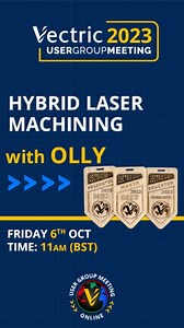 7 comments | Want to see how you can use lasers and routing in one project on your CNC? Then check out Olly's hybrid laser machining project  Grab a coffee and head over to ugm.vectric.com to watch the live session at 11am BST! You can ask Olly and the Vectric team your questions & chat with like minded users! Can’t make the sessions? No worries all sessions will be available to watch after the live stream! #vectric #cnc #vectricugm #vectricugm2023 #laser | Vectric Ltd | Facebook