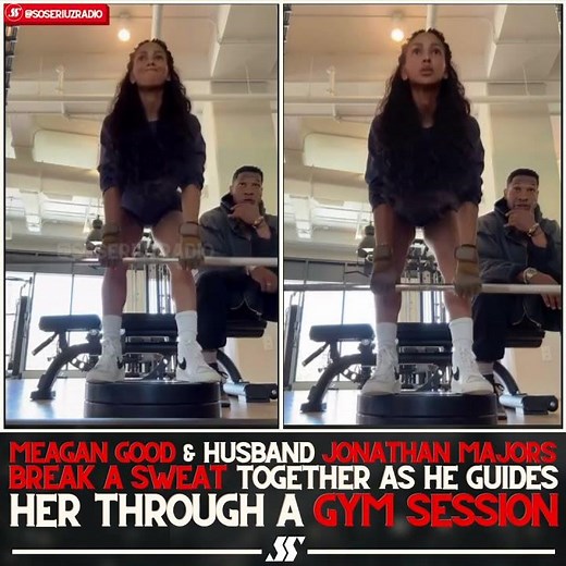 JONATHAN MAJORS PLAYS TRAINER FOR WIFE MEAGAN GOOD DURING COUPLES WORKOUT!