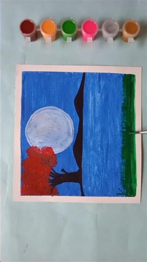 Easy Moon Acrylic Painting / Cherry Tree Painting #Shorts