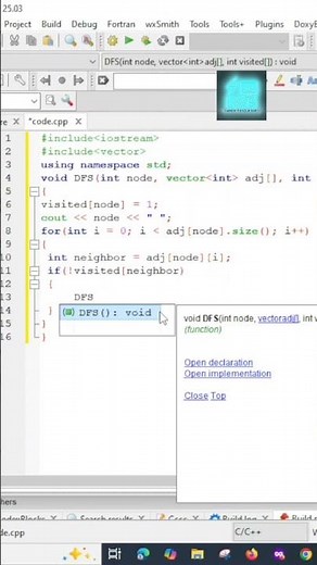 DFS Code in C++ | Depth First Search Explained 🔍 #learnwithyourbuddy #dfs #shorts