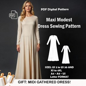 Long Sleeve Maxi Dress Sewing Pattern: Modest Medieval Gown (US 2-30) (PDF Pattern) - Etsy
