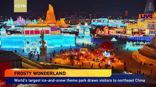 Live: World's largest ice-and-snow theme park draws visitors to northeast China The 27th Harbin Ice and Snow World, themed "A Fairytale World of Ice and Snow," officially opened on December 17 in Harbin, the capital of northeast China's Heilongjiang Province. It incorporates technological elements and diverse cultures and features a variety of activities such as a super ice slide, a snowflake ferris wheel, and ice and snow art performances. Covering an area of 1.2 million square meters, it is re