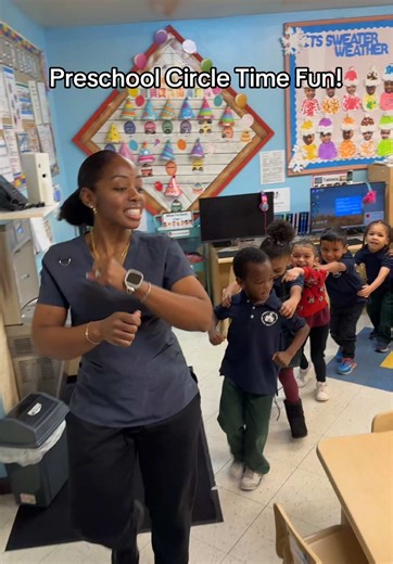We’re back with another circle time song for you guys because believe it or not we’re here all week 😂😂 For today's dancing and movement segment we took the dancing all around the classroom in a Congo line! #preschoolactivities #circletime #prek #teachersoftiktok #fyp