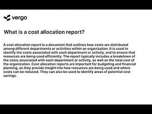 Creating a Cost Allocation Report