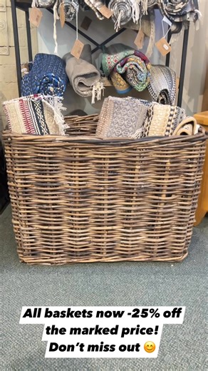 All baskets are now 25% off the marked price. From practical storage to beautiful décor, there’s a basket for every space. 📍 In store only ⏳ Available while stock lasts — pop in and have a browse! | Strawbridge