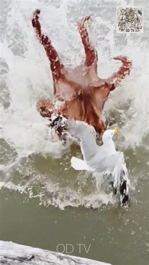 Alien from the Deep! Octopus vs. Seagull Battle! 🐦 #animals #wildlifeentertainment #shortsfeed #odtv