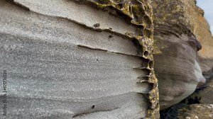Beach rock strata sedimentary formation. Closeup. Coastal erosion in Scotland UK