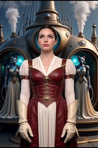Steampunk Airship Odyssey 🚀🐱 Crystalline Orbs & Cyborg Cat Women ✨