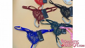 Sexy Lace Heart Embellished Pearl Thong Erotic Panties