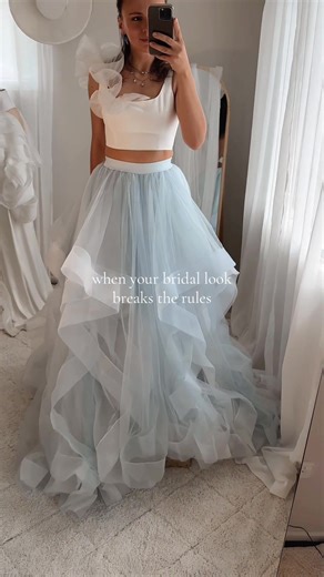 Ready or Not in blue - bridal two-piece set designed for modern weddings and bold second looks. perfect for the ceremony switch or the after party. #blue #weddingdress #2027bride #somethingblue #weddingdressinspo