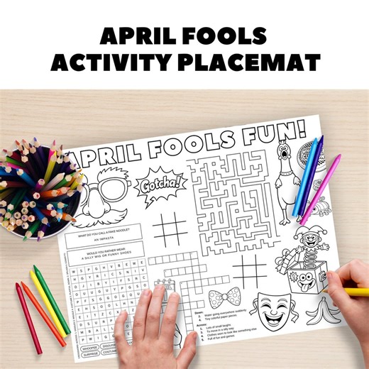April Fools Kids Activity Placemat Printable, Funny Puzzle Game, Classroom & Party Worksheet, Maze Crossword Joke PDF, Holiday Coloring Page - Etsy