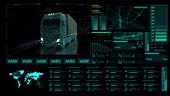 A digital futuristic interface of a transport company monitor that...