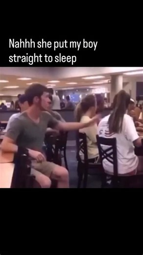 Mr. Brightside on Instagram: "In a striking display of high-stakes interpersonal dynamics, this footage captures a cafeteria confrontation that rapidly escalates from a verbal exchange to a physical resolution. The male subject appears to engage in a series of provocative gestures, seemingly underestimating the defensive capabilities of his peer. Within seconds, the female subject executes a precise, high-impact strike, resulting in an immediate loss of consciousness for the aggressor. The surro