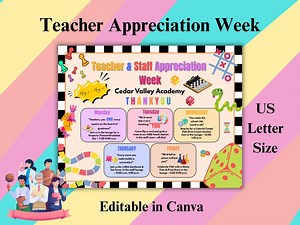 Board Game Style Teacher Appreciation Week | Canva Editable Template | Event Schedule Template | Teacher Appreciation Fun and Games - Etsy