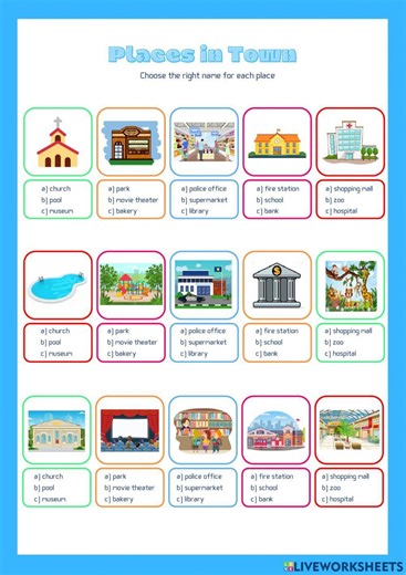 Places in town practice worksheet