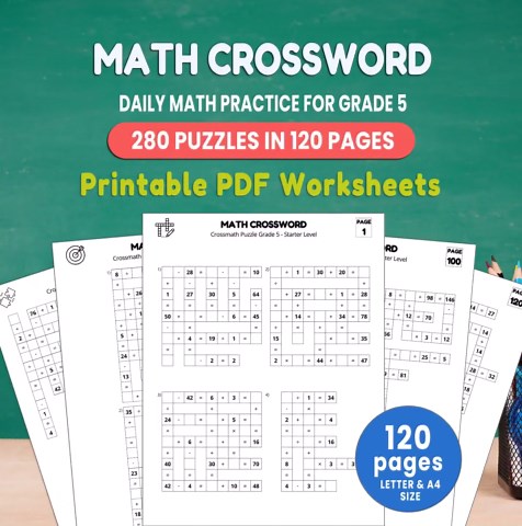 Math Crossword for Grade 5 | Crossmath Puzzle PDF | Printable Math Puzzles for Kids | Math Game Puzzle | Brain Teaser Worksheets - Etsy UK