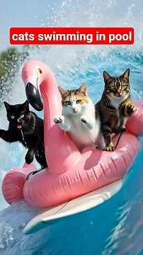 Funny Cats Waterpark Adventure 🐱🌊 | Swimming Cats Surf Big Waves | Cute Animal AI Short #cats #funny
