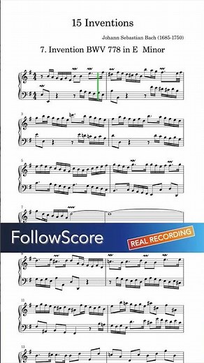 Bach – Invention No. 7 in E minor, BWV 778 | FollowScore Real Recording (András Schiff)