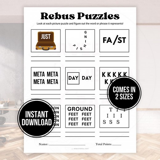 Printable Rebus Puzzles Game, Picture Puzzle Quiz, Rebus Games, Family Reunion Games, Birthday School Work Holiday Office Party Games, RG4 - Etsy UK