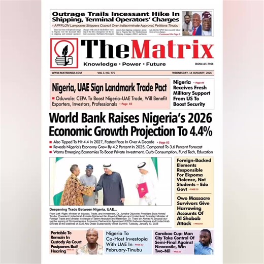 ENGLISH: Top 10 Stories From TheMatrix Newspapers, Wednesday Morning, January 14, 2026
