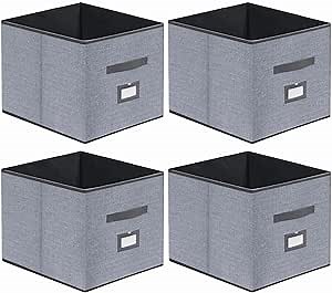 Onlyeasy Extra Large Cloth Storage Bins Foldable Cube Storage Bin 4 Pack - Fabric Cube Organizers Container Drawers with Dual Handles for Shelves, 13" W x 15" D x 13" H, Linen-Like Grey, 7MXDBXL04PLP