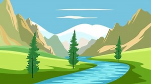 Animated video landscape concept. Full length animation illustration. High quality 4k footage.