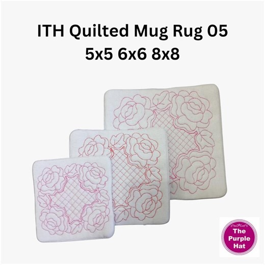 ITH Quilted Mug Rug 05 5x5 6x6 8x8 machine embroidery in the hoop instant digital download - coaster table mat oven hot pad - hostess gift