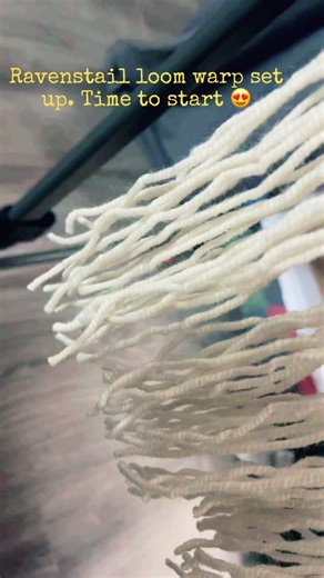 Ravenstail warp loom prep, through my own z-twist thigh spinning and Ravenstail Guild purchases, I’m so ready! #smallweavingbusiness #ravenstail #ravenstailweaving #ravenstailloomprep #ztwistwarp #stwistwarp #merinowool #6inchlightningbag @Legends of Avantris my youtube favorite to watch while weaving 🤩